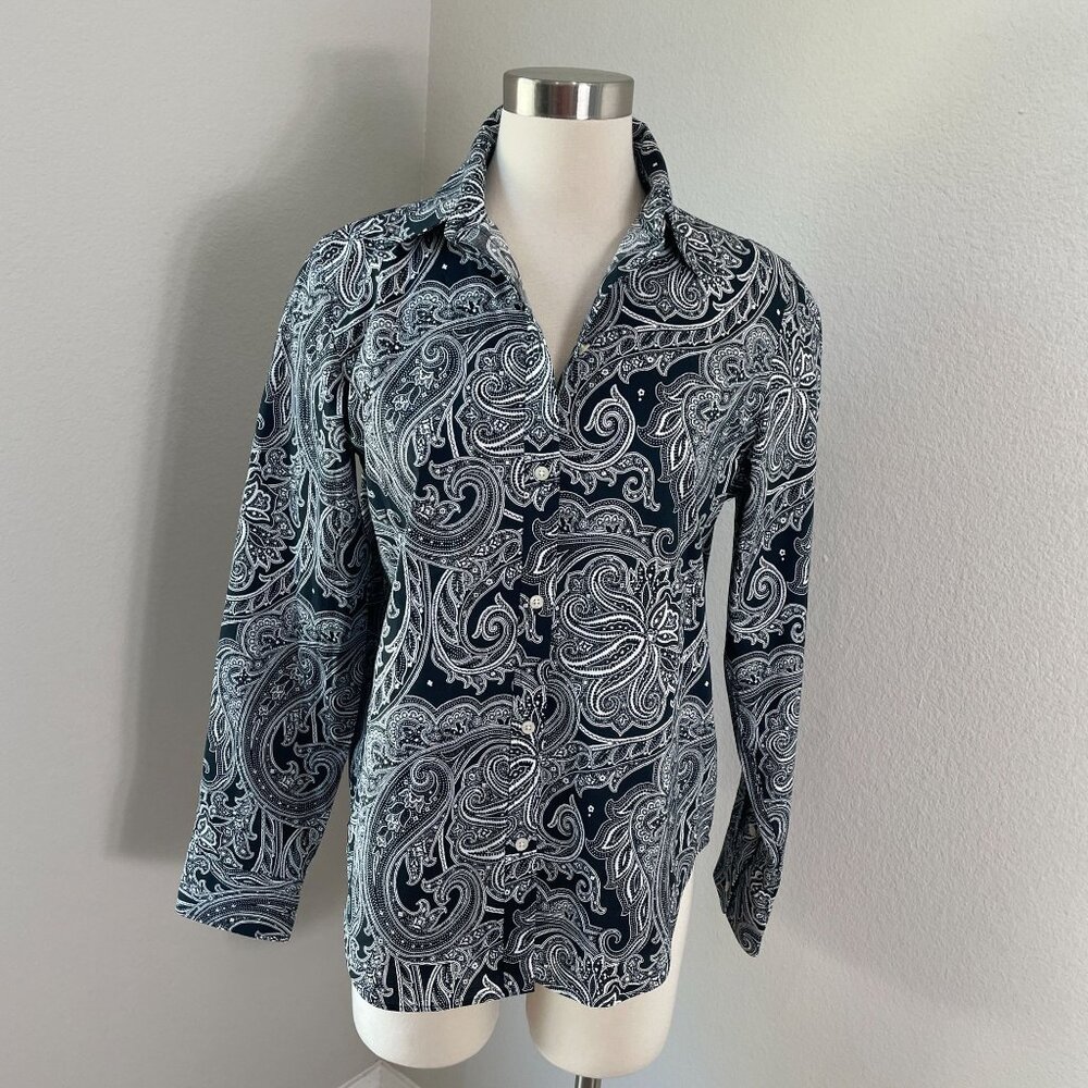 Lauren Ralph Lauren‎ Womens Medium Paisley Non Iron Button Up Shirt Blouse Top